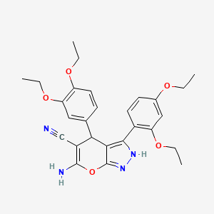 molecular formula C27H30N4O5 B4293920 6-amino-3-(2,4-diethoxyphenyl)-4-(3,4-diethoxyphenyl)-1,4-dihydropyrano[2,3-c]pyrazole-5-carbonitrile 