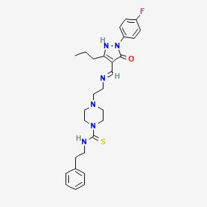 molecular formula C28H35FN6OS B4293936 4-[2-({[1-(4-fluorophenyl)-5-oxo-3-propyl-1,5-dihydro-4H-pyrazol-4-ylidene]methyl}amino)ethyl]-N-(2-phenylethyl)piperazine-1-carbothioamide 