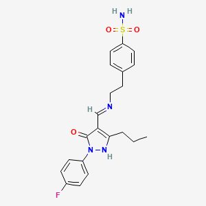 molecular formula C21H23FN4O3S B4293939 4-[2-({[1-(4-fluorophenyl)-5-oxo-3-propyl-1,5-dihydro-4H-pyrazol-4-ylidene]methyl}amino)ethyl]benzenesulfonamide 