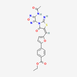 molecular formula C21H17N5O6S B4293980 ethyl 4-[5-({3-[4-(acetylamino)-1,2,5-oxadiazol-3-yl]-2-imino-4-oxo-1,3-thiazolidin-5-ylidene}methyl)-2-furyl]benzoate 