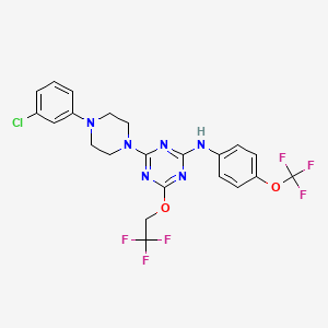 molecular formula C22H19ClF6N6O2 B4294021 4-[4-(3-chlorophenyl)piperazin-1-yl]-6-(2,2,2-trifluoroethoxy)-N-[4-(trifluoromethoxy)phenyl]-1,3,5-triazin-2-amine 