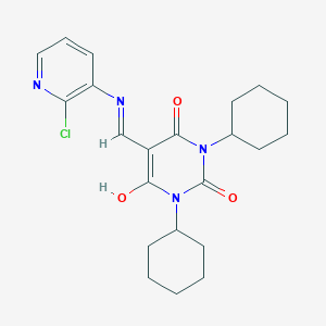 molecular formula C22H27ClN4O3 B429403 5-{[(2-chloropyridin-3-yl)amino]methylene}-1,3-dicyclohexylpyrimidine-2,4,6(1H,3H,5H)-trione 