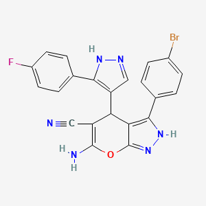 molecular formula C22H14BrFN6O B4294054 6-amino-3-(4-bromophenyl)-4-[3-(4-fluorophenyl)-1H-pyrazol-4-yl]-1,4-dihydropyrano[2,3-c]pyrazole-5-carbonitrile 