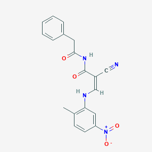 molecular formula C19H16N4O4 B429409 2-cyano-3-{5-nitro-2-methylanilino}-N-(phenylacetyl)acrylamide 