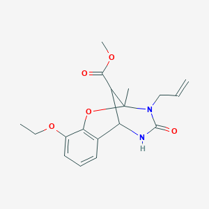 molecular formula C18H22N2O5 B429412 Methyl 1~1~-allyl-3~3~-ethoxy-1~6~-methyl-1~2~-oxo-1~1~,1~2~,1~3~,1~4~,1~5~,1~6~-hexahydro-3(1,2)-benza-2-oxa-1(4,6)-pyrimidinacyclopropaphane-1~5~-carboxylate 