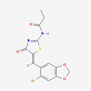 N-{5-[(6-bromo-1,3-benzodioxol-5-yl)methylene]-4-oxo-1,3-thiazolidin-2-ylidene}propanamide
