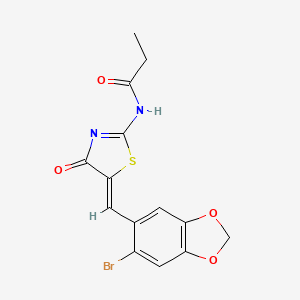 molecular formula C14H11BrN2O4S B4294123 N-{5-[(6-bromo-1,3-benzodioxol-5-yl)methylene]-4-oxo-1,3-thiazolidin-2-ylidene}propanamide 