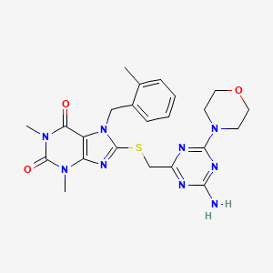 molecular formula C23H27N9O3S B4294128 8-{[(4-amino-6-morpholin-4-yl-1,3,5-triazin-2-yl)methyl]thio}-1,3-dimethyl-7-(2-methylbenzyl)-3,7-dihydro-1H-purine-2,6-dione 