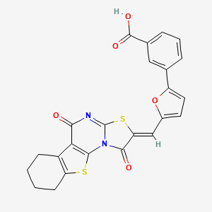 molecular formula C24H16N2O5S2 B4294217 3-{5-[(1,5-dioxo-6,7,8,9-tetrahydro-5H-[1]benzothieno[3,2-e][1,3]thiazolo[3,2-a]pyrimidin-2(1H)-ylidene)methyl]-2-furyl}benzoic acid 