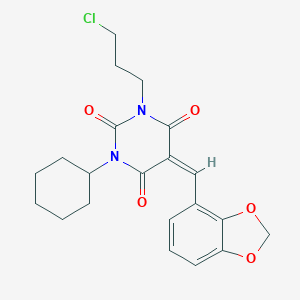 molecular formula C21H23ClN2O5 B429422 5-(1,3-benzodioxol-4-ylmethylene)-1-(3-chloropropyl)-3-cyclohexyl-2,4,6(1H,3H,5H)-pyrimidinetrione 