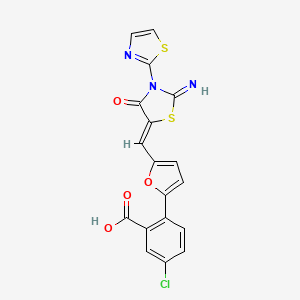 5-chloro-2-(5-{[2-imino-4-oxo-3-(1,3-thiazol-2-yl)-1,3-thiazolidin-5-ylidene]methyl}-2-furyl)benzoic acid