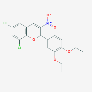 molecular formula C19H17Cl2NO5 B4294239 6,8-dichloro-2-(3,4-diethoxyphenyl)-3-nitro-2H-chromene 