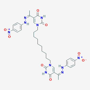 molecular formula C34H40N10O8 B429433 5-(N-{4-nitrophenyl}ethanehydrazonoyl)-1-[10-(5-(N-{4-nitrophenyl}ethanehydrazonoyl)-2,4-dioxo-3,4-dihydro-1(2H)-pyrimidinyl)decyl]-2,4(1H,3H)-pyrimidinedione 