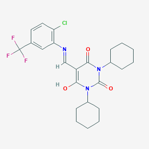 molecular formula C24H27ClF3N3O3 B429435 5-{[2-chloro-5-(trifluoromethyl)anilino]methylene}-1,3-dicyclohexylpyrimidine-2,4,6(1H,3H,5H)-trione 