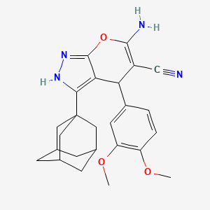 molecular formula C25H28N4O3 B4294397 3-(1-adamantyl)-6-amino-4-(3,4-dimethoxyphenyl)-1,4-dihydropyrano[2,3-c]pyrazole-5-carbonitrile 
