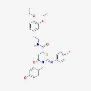 molecular formula C31H34FN3O5S B4294438 N-[2-(3,4-diethoxyphenyl)ethyl]-2-[(4-fluorophenyl)imino]-3-(4-methoxybenzyl)-4-oxo-1,3-thiazinane-6-carboxamide 