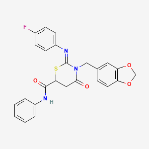 molecular formula C25H20FN3O4S B4294481 3-(1,3-benzodioxol-5-ylmethyl)-2-[(4-fluorophenyl)imino]-4-oxo-N-phenyl-1,3-thiazinane-6-carboxamide 