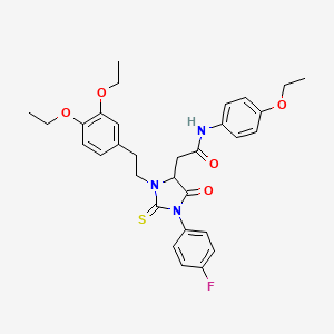 2-[3-[2-(3,4-diethoxyphenyl)ethyl]-1-(4-fluorophenyl)-5-oxo-2-thioxoimidazolidin-4-yl]-N-(4-ethoxyphenyl)acetamide