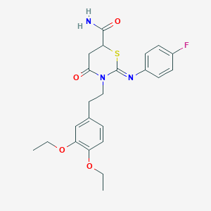 molecular formula C23H26FN3O4S B4294527 3-[2-(3,4-diethoxyphenyl)ethyl]-2-[(4-fluorophenyl)imino]-4-oxo-1,3-thiazinane-6-carboxamide 