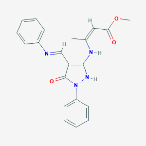 molecular formula C21H20N4O3 B429453 methyl 3-{[4-(anilinomethylene)-5-oxo-1-phenyl-4,5-dihydro-1H-pyrazol-3-yl]amino}-2-butenoate 