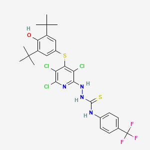 molecular formula C27H28Cl3F3N4OS2 B4294641 2-{3,5,6-trichloro-4-[(3,5-di-tert-butyl-4-hydroxyphenyl)thio]pyridin-2-yl}-N-[4-(trifluoromethyl)phenyl]hydrazinecarbothioamide 