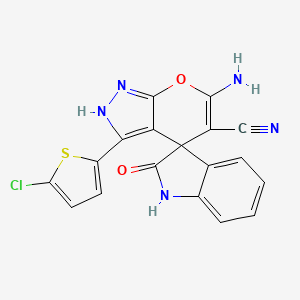 molecular formula C18H10ClN5O2S B4294651 6'-amino-3'-(5-chloro-2-thienyl)-2-oxo-1,2-dihydro-1'H-spiro[indole-3,4'-pyrano[2,3-c]pyrazole]-5'-carbonitrile 