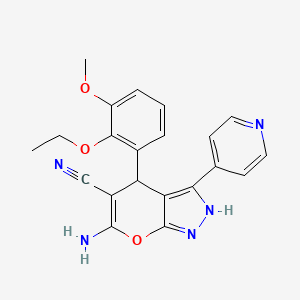 molecular formula C21H19N5O3 B4294656 6-amino-4-(2-ethoxy-3-methoxyphenyl)-3-pyridin-4-yl-1,4-dihydropyrano[2,3-c]pyrazole-5-carbonitrile 