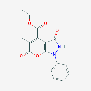 molecular formula C16H14N2O5 B429466 Ethyl 3-hydroxy-5-methyl-6-oxo-1-phenyl-1,6-dihydropyrano[2,3-c]pyrazole-4-carboxylate 