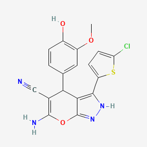 molecular formula C18H13ClN4O3S B4294661 6-amino-3-(5-chloro-2-thienyl)-4-(4-hydroxy-3-methoxyphenyl)-1,4-dihydropyrano[2,3-c]pyrazole-5-carbonitrile 