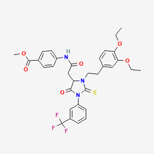molecular formula C32H32F3N3O6S B4294714 methyl 4-[({3-[2-(3,4-diethoxyphenyl)ethyl]-5-oxo-2-thioxo-1-[3-(trifluoromethyl)phenyl]imidazolidin-4-yl}acetyl)amino]benzoate 