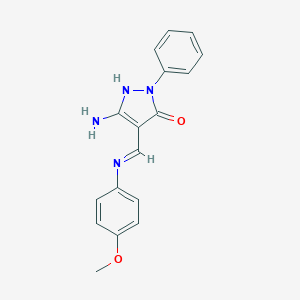 molecular formula C17H16N4O2 B429475 5-amino-4-[(4-methoxyanilino)methylene]-2-phenyl-2,4-dihydro-3H-pyrazol-3-one 