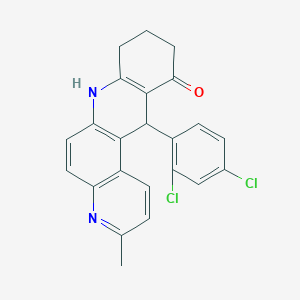 molecular formula C23H18Cl2N2O B4294775 12-(2,4-dichlorophenyl)-3-methyl-8,9,10,12-tetrahydrobenzo[b]-4,7-phenanthrolin-11(7H)-one 