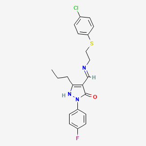 molecular formula C21H21ClFN3OS B4294798 4-[({2-[(4-chlorophenyl)thio]ethyl}amino)methylene]-2-(4-fluorophenyl)-5-propyl-2,4-dihydro-3H-pyrazol-3-one 