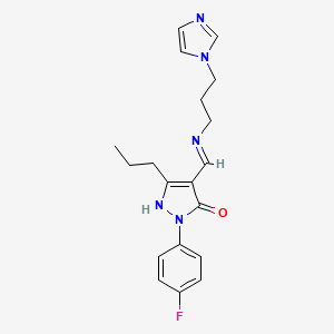 molecular formula C19H22FN5O B4294804 (4Z)-1-(4-FLUOROPHENYL)-4-({[3-(1H-IMIDAZOL-1-YL)PROPYL]AMINO}METHYLIDENE)-3-PROPYL-4,5-DIHYDRO-1H-PYRAZOL-5-ONE 