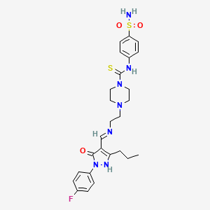 molecular formula C26H32FN7O3S2 B4294812 N-[4-(aminosulfonyl)phenyl]-4-[2-({[1-(4-fluorophenyl)-5-oxo-3-propyl-1,5-dihydro-4H-pyrazol-4-ylidene]methyl}amino)ethyl]piperazine-1-carbothioamide 