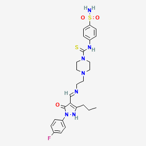 molecular formula C26H32FN7O3S2 B4294812 4-[2-({(Z)-[1-(4-FLUOROPHENYL)-5-OXO-3-PROPYL-1,5-DIHYDRO-4H-PYRAZOL-4-YLIDENE]METHYL}AMINO)ETHYL]-N-(4-SULFAMOYLPHENYL)-1-PIPERAZINECARBOTHIOAMIDE 