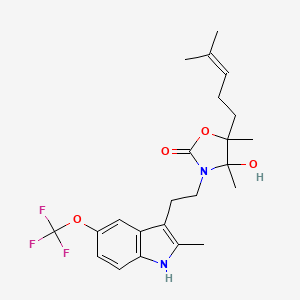 molecular formula C23H29F3N2O4 B4294827 4-hydroxy-4,5-dimethyl-5-(4-methylpent-3-en-1-yl)-3-{2-[2-methyl-5-(trifluoromethoxy)-1H-indol-3-yl]ethyl}-1,3-oxazolidin-2-one 