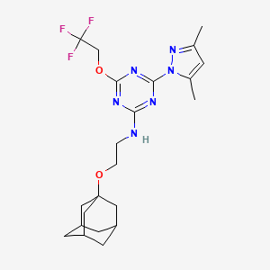 molecular formula C22H29F3N6O2 B4294835 N-[2-(1-adamantyloxy)ethyl]-4-(3,5-dimethyl-1H-pyrazol-1-yl)-6-(2,2,2-trifluoroethoxy)-1,3,5-triazin-2-amine 