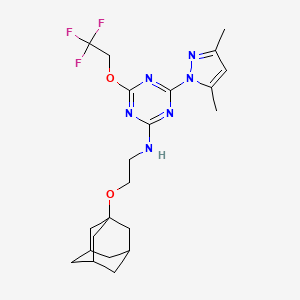 molecular formula C22H29F3N6O2 B4294835 N-[2-(ADAMANTAN-1-YLOXY)ETHYL]-4-(3,5-DIMETHYL-1H-PYRAZOL-1-YL)-6-(2,2,2-TRIFLUOROETHOXY)-1,3,5-TRIAZIN-2-AMINE 