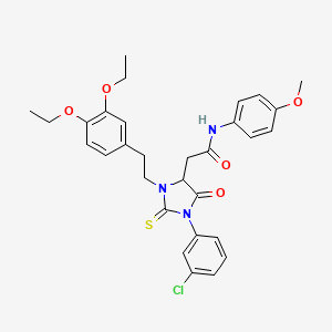 2-{1-(3-chlorophenyl)-3-[2-(3,4-diethoxyphenyl)ethyl]-5-oxo-2-thioxoimidazolidin-4-yl}-N-(4-methoxyphenyl)acetamide