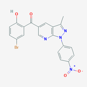 molecular formula C20H13BrN4O4 B429487 (5-bromo-2-hydroxyphenyl)(1-{4-nitrophenyl}-3-methyl-1H-pyrazolo[3,4-b]pyridin-5-yl)methanone 