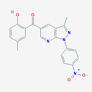 molecular formula C21H16N4O4 B429488 (2-hydroxy-5-methylphenyl)(1-{4-nitrophenyl}-3-methyl-1H-pyrazolo[3,4-b]pyridin-5-yl)methanone 