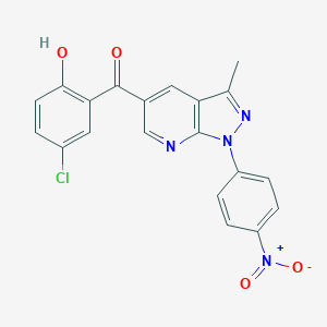 molecular formula C20H13ClN4O4 B429490 (5-chloro-2-hydroxyphenyl)(1-{4-nitrophenyl}-3-methyl-1H-pyrazolo[3,4-b]pyridin-5-yl)methanone 