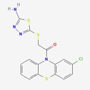 molecular formula C16H11ClN4OS3 B4294905 5-{[2-(2-chloro-10H-phenothiazin-10-yl)-2-oxoethyl]thio}-1,3,4-thiadiazol-2-amine 