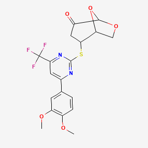 molecular formula C19H17F3N2O5S B4294935 2-{[4-(3,4-dimethoxyphenyl)-6-(trifluoromethyl)pyrimidin-2-yl]thio}-6,8-dioxabicyclo[3.2.1]octan-4-one 