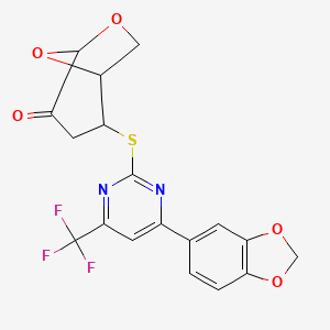 molecular formula C18H13F3N2O5S B4294943 2-{[4-(1,3-benzodioxol-5-yl)-6-(trifluoromethyl)pyrimidin-2-yl]thio}-6,8-dioxabicyclo[3.2.1]octan-4-one 