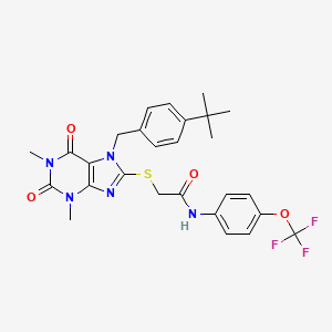 molecular formula C27H28F3N5O4S B4294997 2-{[7-(4-tert-butylbenzyl)-1,3-dimethyl-2,6-dioxo-2,3,6,7-tetrahydro-1H-purin-8-yl]thio}-N-[4-(trifluoromethoxy)phenyl]acetamide 