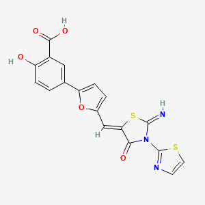 molecular formula C18H11N3O5S2 B4295034 2-hydroxy-5-(5-{[2-imino-4-oxo-3-(1,3-thiazol-2-yl)-1,3-thiazolidin-5-ylidene]methyl}-2-furyl)benzoic acid 