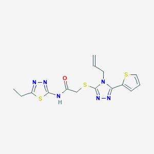 molecular formula C15H16N6OS3 B4295057 2-{[4-allyl-5-(2-thienyl)-4H-1,2,4-triazol-3-yl]thio}-N-(5-ethyl-1,3,4-thiadiazol-2-yl)acetamide 