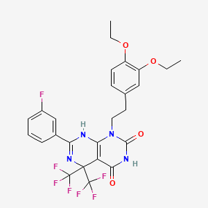 molecular formula C26H23F7N4O4 B4295131 1-[2-(3,4-diethoxyphenyl)ethyl]-7-(3-fluorophenyl)-5,5-bis(trifluoromethyl)-5,8-dihydropyrimido[4,5-d]pyrimidine-2,4(1H,3H)-dione 